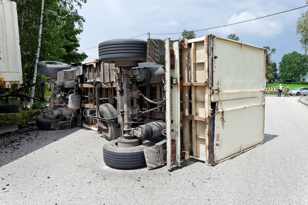 rolled over truck on the road