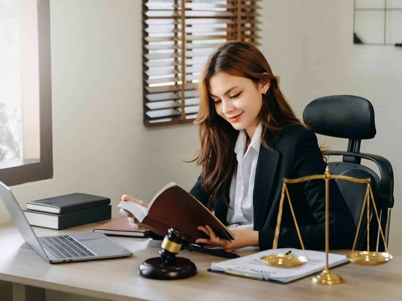 Attorney reading at a desk