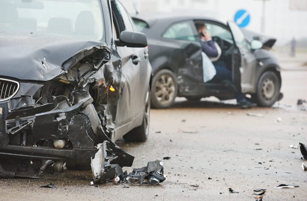 Scene of two crashed cars